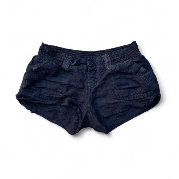 ★ linen low rise black shorts ★ - Picture 1 of 7